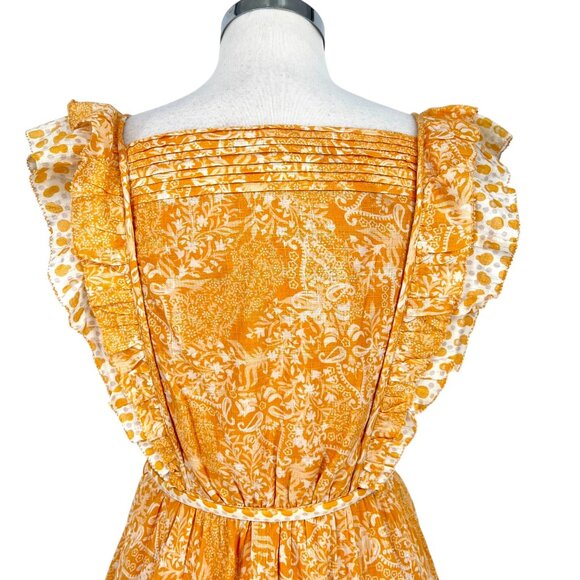 French Connection Adena Floral Metallic Ruffle Dress in Oak Bluff Yellow Size 6 - Picture 5 of 10